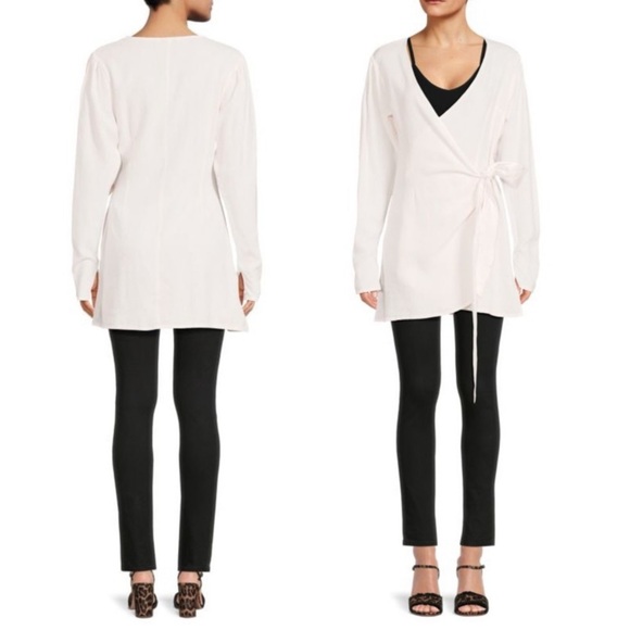 WeWoreWhat Blanca Wrap Dress Womens Size Small White Plunge Long Sleeve Poplin - Picture 15 of 16